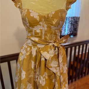 V. Chapman Vera Ruffle-Strap Corset Side-Slit Midi Dress , New , No tags